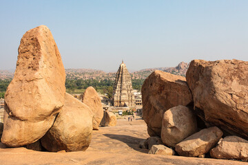 View at the Virupaksha or the Pampapathi temple a Hindu place of worship in Hampi, Karnataka, South...
