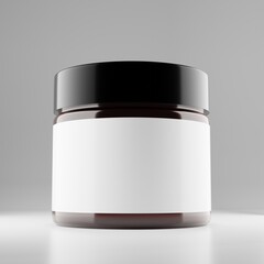 amber brown jar with black cap and blank label for mockup