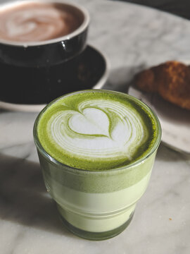 Matcha latte at a cafe