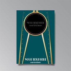 Art Deco template golden black, A4 page, menu, card, modern invitation, Moon stars and city lights in a Art Deco