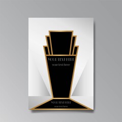 Art Deco template golden black, A4 page, menu, card, modern invitation, Moon stars and city lights in a Art Deco
