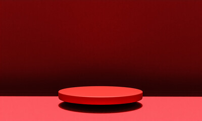 Scene with red color podium for mock up presentation in minimalism style with copy space, 3d render abstract background