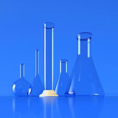 Glassware. Realistic glass chemical containers, measuring medical equipment. 3d illustration