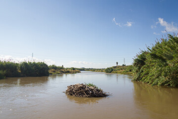 The Llobregat River as it passes through the Baix Llobregat region, near the city of Barcelona.