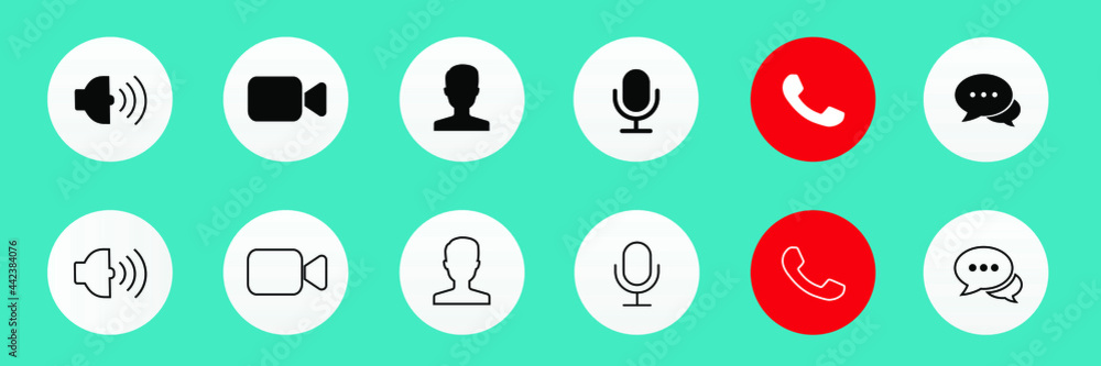 Poster set of video call icons. video conference. collections buttons of on-line video chat app, internet t