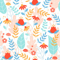 Naklejka premium Modern floral seamless pattern on white background. Vector illustration.