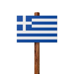 Holzschild mit der griechischen Flagge