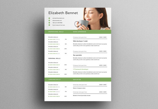 White and Green Resume Layout
