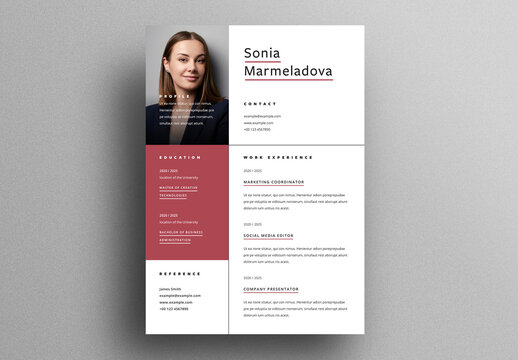 Professional Resume Layout With Red Accent