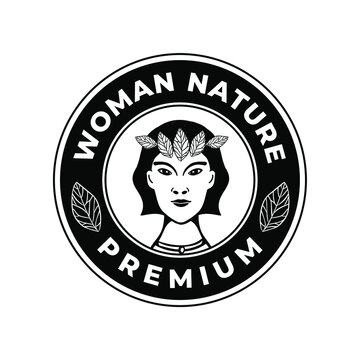 Character Woman With Crown Leaves Nature Logo Vector Illustration Template Icon Design 