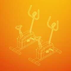 Excercise Bike. Gym equipment. Sport cardio fitness concept. Wireframe low poly mesh vector illustration.