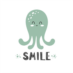 Cute octopus with scandinavian lettering - 442386663