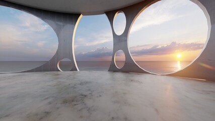 Architecture interior background room with sea view 3d render