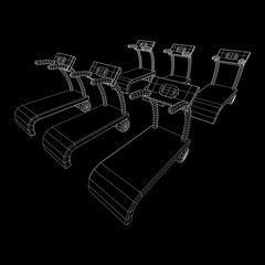Treadmill machine. Gym and fitness equipment. Wireframe low poly mesh vector illustration.