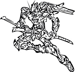 vector of a robot knight carrying a sword