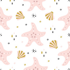 Seamless pattern with cute starfish in scandinavian style - 442388233