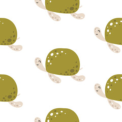 Seamless pattern with cute turtles in the scandinavian style - 442388262