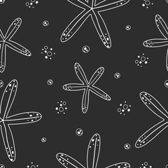 Seamless pattern with starfish in black and white color - 442388427