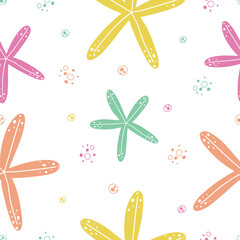 Seamless pattern with starfish in bright colors in the Scandinavian style - 442388451