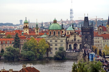 Green domes of the Baroque Church of Saint Nicholas in Prague, Czech Republic