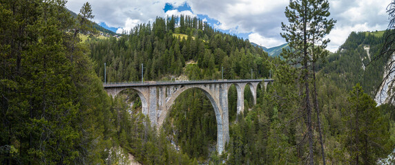 The famous Wiesener viaduct in the Landwasser Valley. It is the highest viaduct in the swiss alps.