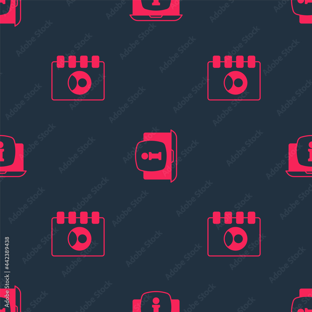Poster set address book and laptop with information on seamless pattern. vector