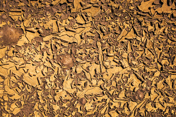 Dried cracked earth soil ground texture background. Mosaic pattern of sunny dried earth soil