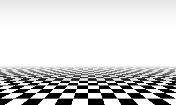 Abstract checkered floor in surreal interior. Room with no horizon and tiled floor.