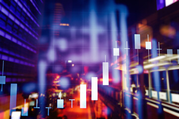Candlestick chart in financial stock market on digital number background. Forex trading graphic design and Stock market trading trend as concept.