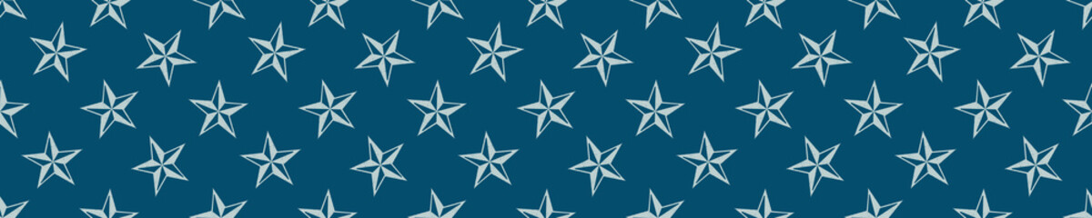 Obraz premium Coastal five pointed star drawn etching seamless border. Marine 2 tone seafaring printed background edge for interior textiles. Modern trendy maritime fashion. Sea life design vector banner trim. 