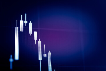 Candlestick chart in financial stock market on digital number background. Forex trading graphic design and Stock market trading trend as concept.