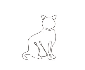 Cat in continuous line art drawing style. Minimalist black outline with active stroke isolated on white background.