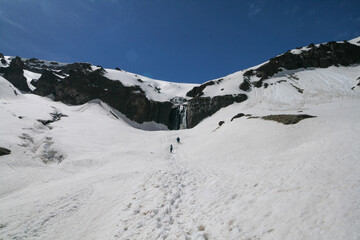 Skitour in the Caucasus mountains, Russia.