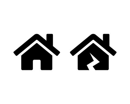House vector icon set. Damage broken house black symbol isolated. Vector illustration EPS 10