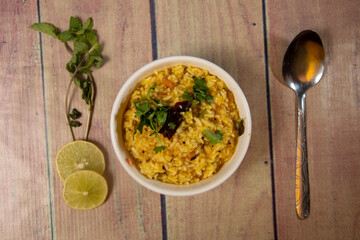 South indian tasty sambar rice with coriander