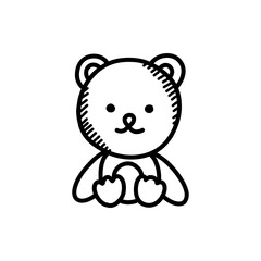 teddy bear doodle icon, vector color line illustration