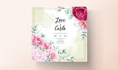 Beautiful hand drawn watercolor flower wedding invitation card