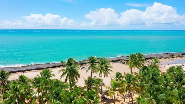 Drone flight over Coruripe beach in Alagoas, Brazil.