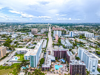 Drone shot of city in Pompano Beach, Florida 