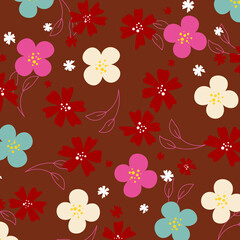 Abstract flat hand draw floral pattern background. Vector.