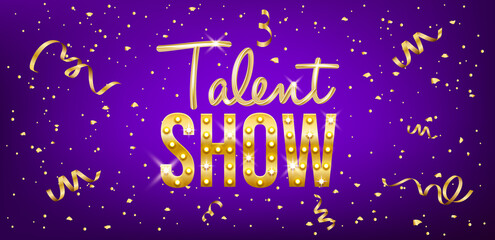 Talent show banner, poster, gold inscription on purple background