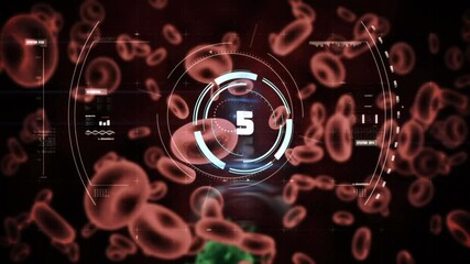 Animation of circular scanner over red blood cells and covid 19 cell, with data processing - Powered by Adobe