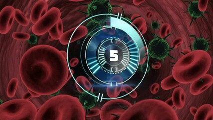 Animation of circular scanner rotating over red blood cells - Powered by Adobe