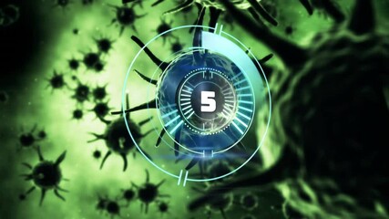 Animation of circular scanner rotating over covid 19 cells, on green