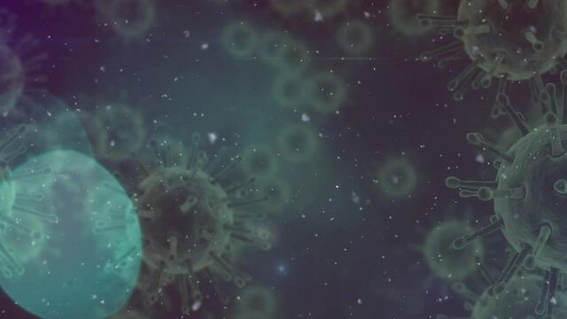 Animation of green covid 19 cells floating
