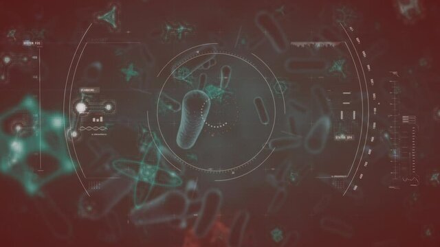Animation of scope scanning and macro bacteria or covid 19 cells