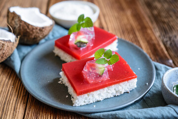 Coconut and watermelon gelatin cake bars