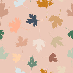 Grunge leaves pattern. Black currant leaf. Abstract foliage fabric design. Autumn leaves pastel colors background. Currant bush berry.