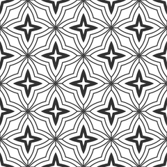 Abstract vintage geometric seamless pattern. Geometric lattice. Four pointed stars ornament. Vector black and white background.