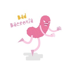 Bad bacteria character icon. Running microb sign.